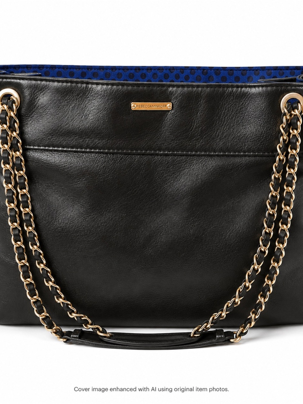 Rebecca Minkoff Swing Leather Tote Bag Black Chain Strap Gold Hardware
